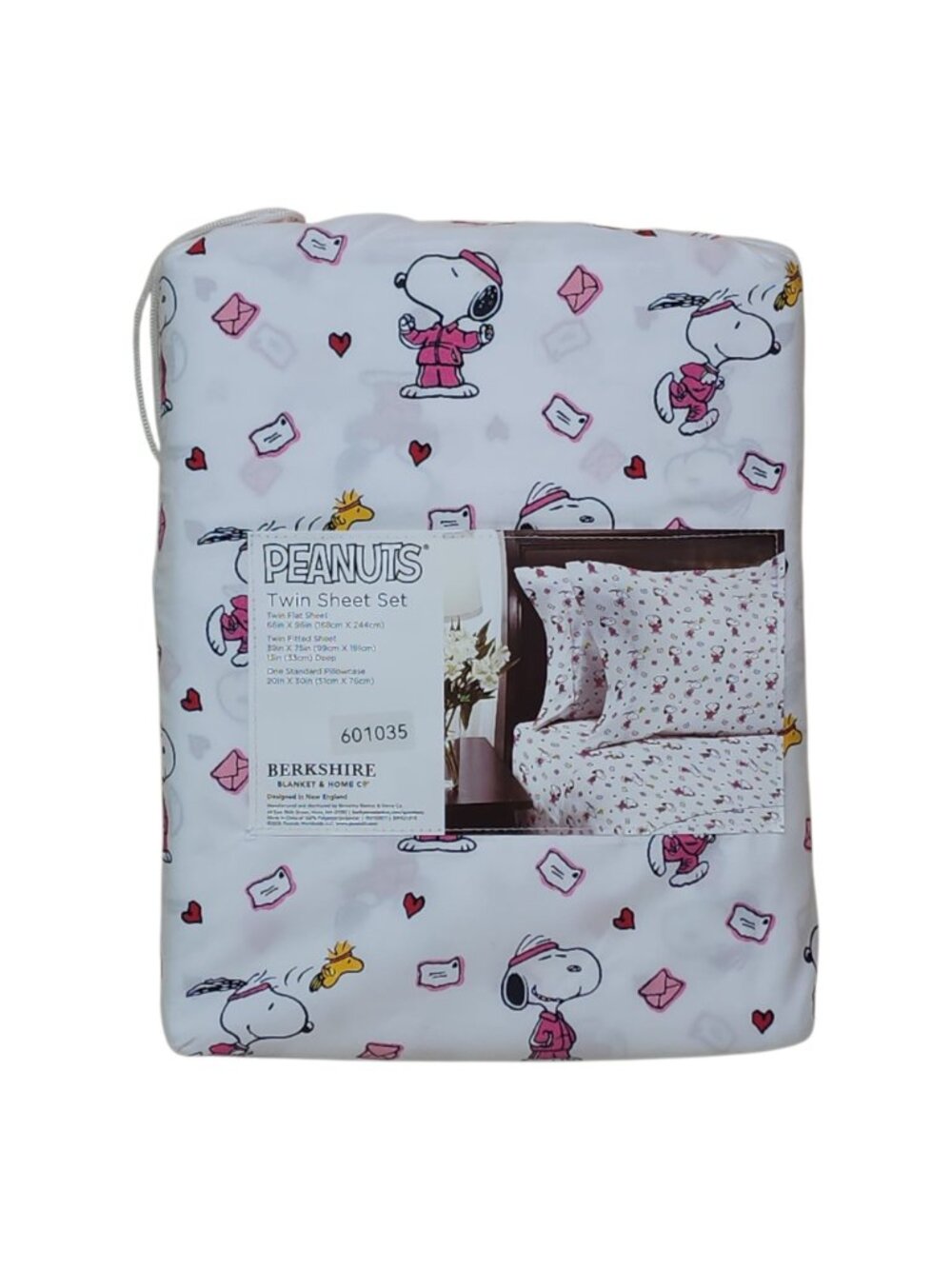 Peanuts Snoopy Twin Sheet Set By Berkshire Valentines Letters Hearts - Picture 5 of 7